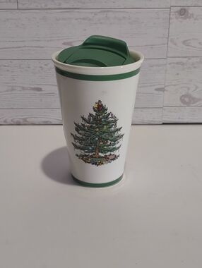 Spode 8oz Christmas Tree Travel Mug, Dishwasher & Microwave-Safe Ceramic Tumbler